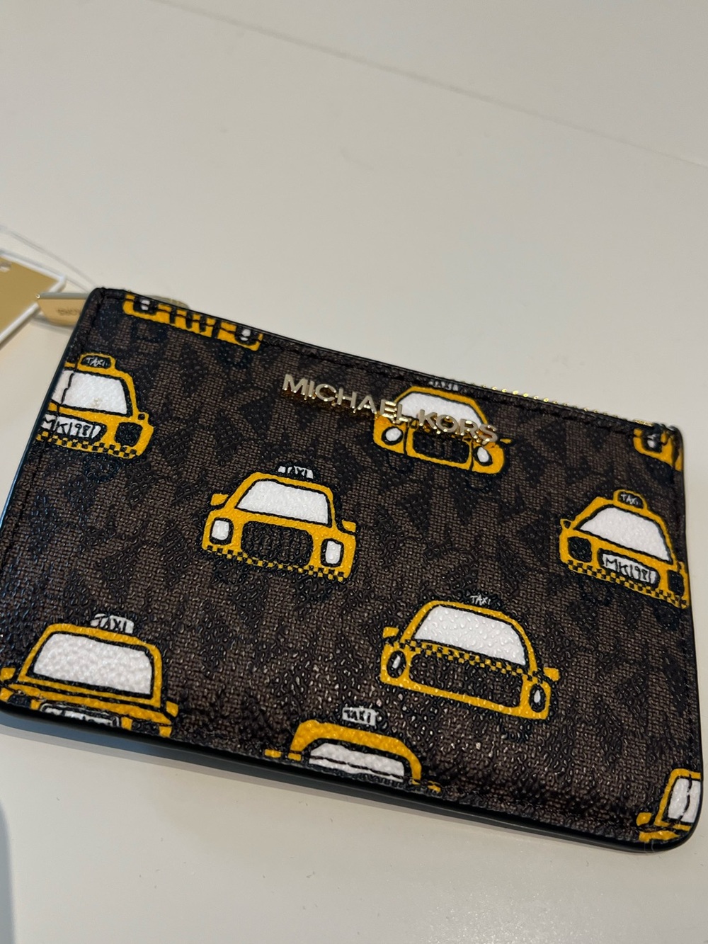 Michael Kors Brown Card Case with Yellow Taxi Print